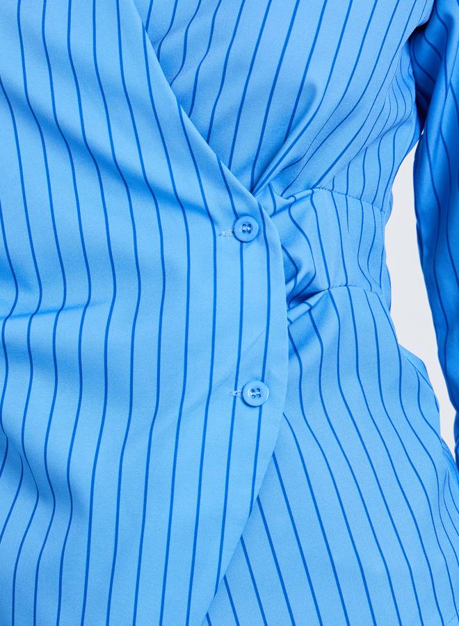 Styli Women Blue Striped Long Sleeve Wrap Top - Image 4